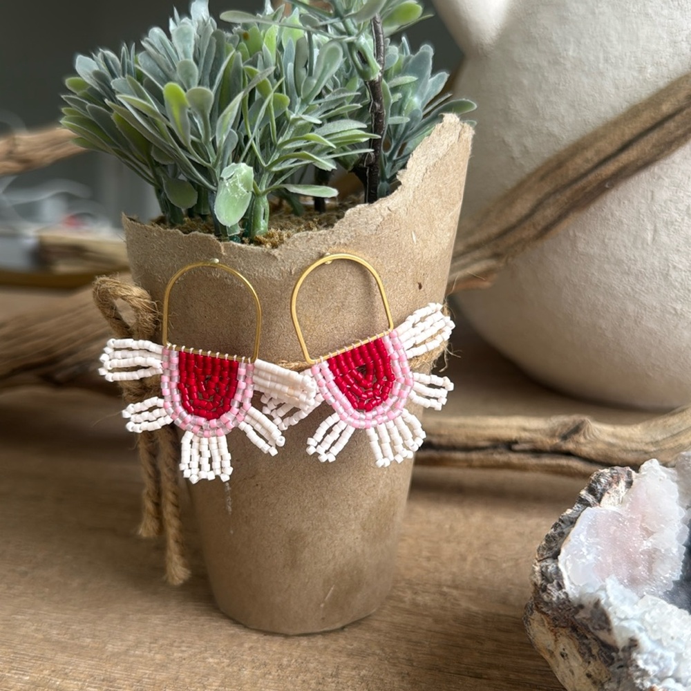 Scalloped Flower Beaded Statement Earrings